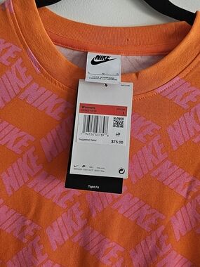 Nike Orange With Hot Pink  Logo Allover-Print Mini Dress